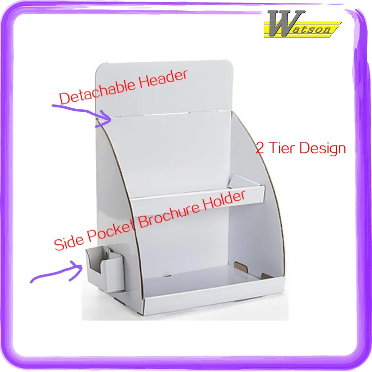 
2 Tiers White Removable Header Side Brochure Pocket Advertising Stands Countertop Cardboard Display 