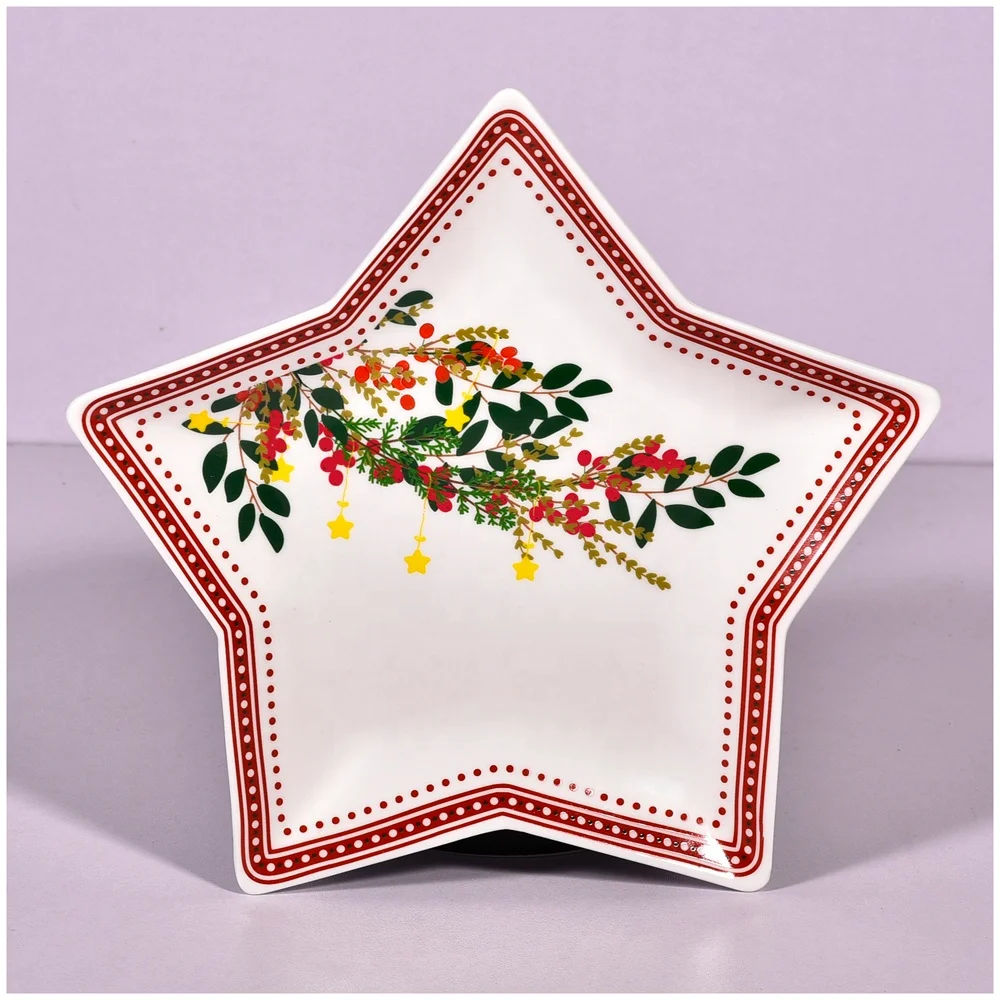 Nice design Ceramic Christmas plate in Star shape -225mm with full decal new bone china