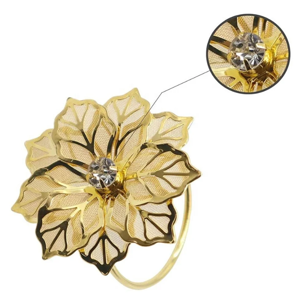 
Custom Luxury Weddings Rose Gold Flower Rhinestone Napkin Rings 