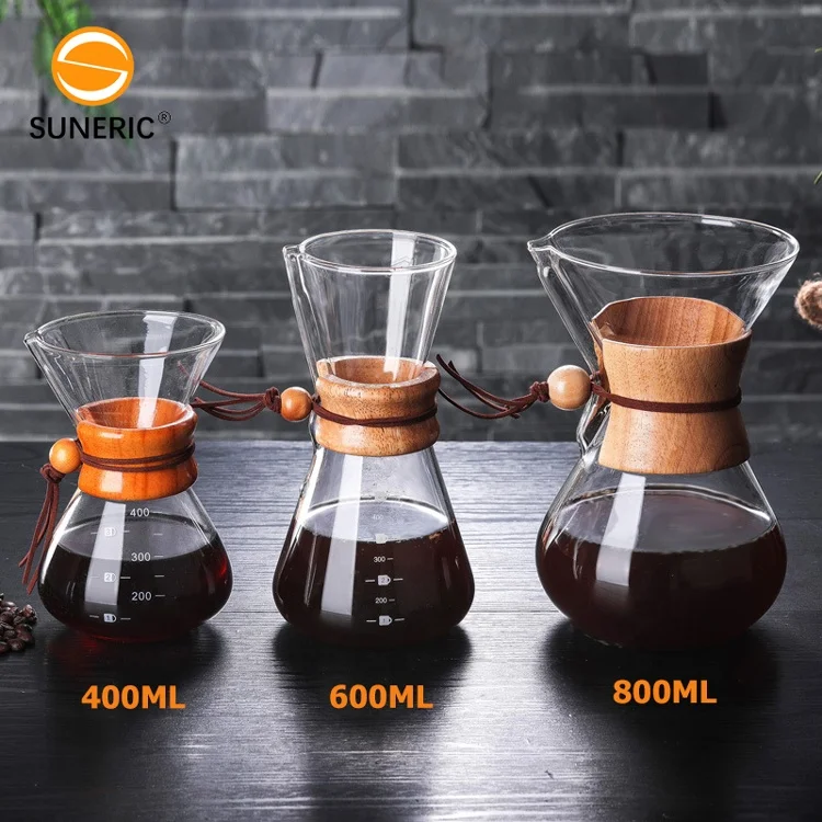 Heat Resistant Hand Coffee Maker 304 Stainless Steel Filter Coffee Brewer Pot Set Glass Pour Over Coffee Dripper With Filter