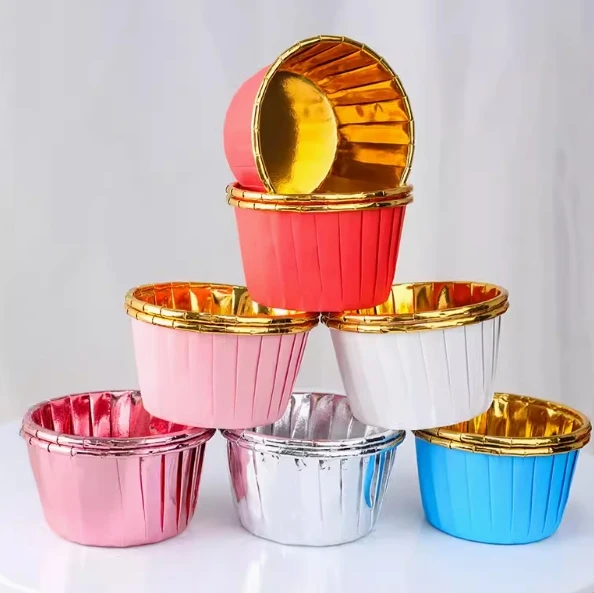 Hot-selling 50pcs Per Barrel Foil Paper Muffin Cupcake Liner Cake Accessories Pastry Tools Birthday Party Liners