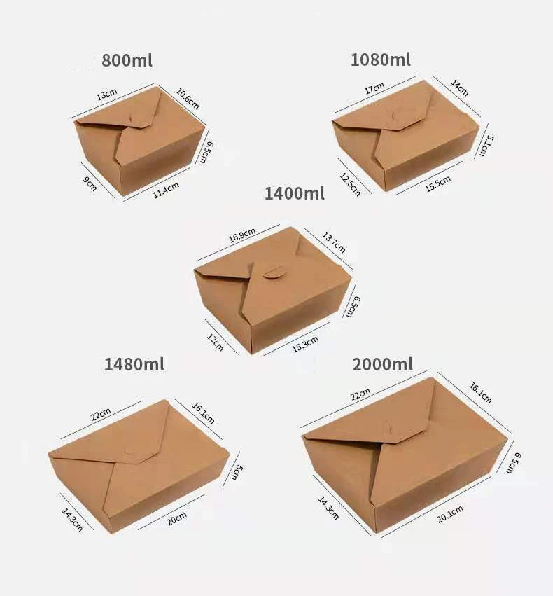 Custom disposable restaurant container take away lunch packing boxes for fast food grade kraft paper packaging box