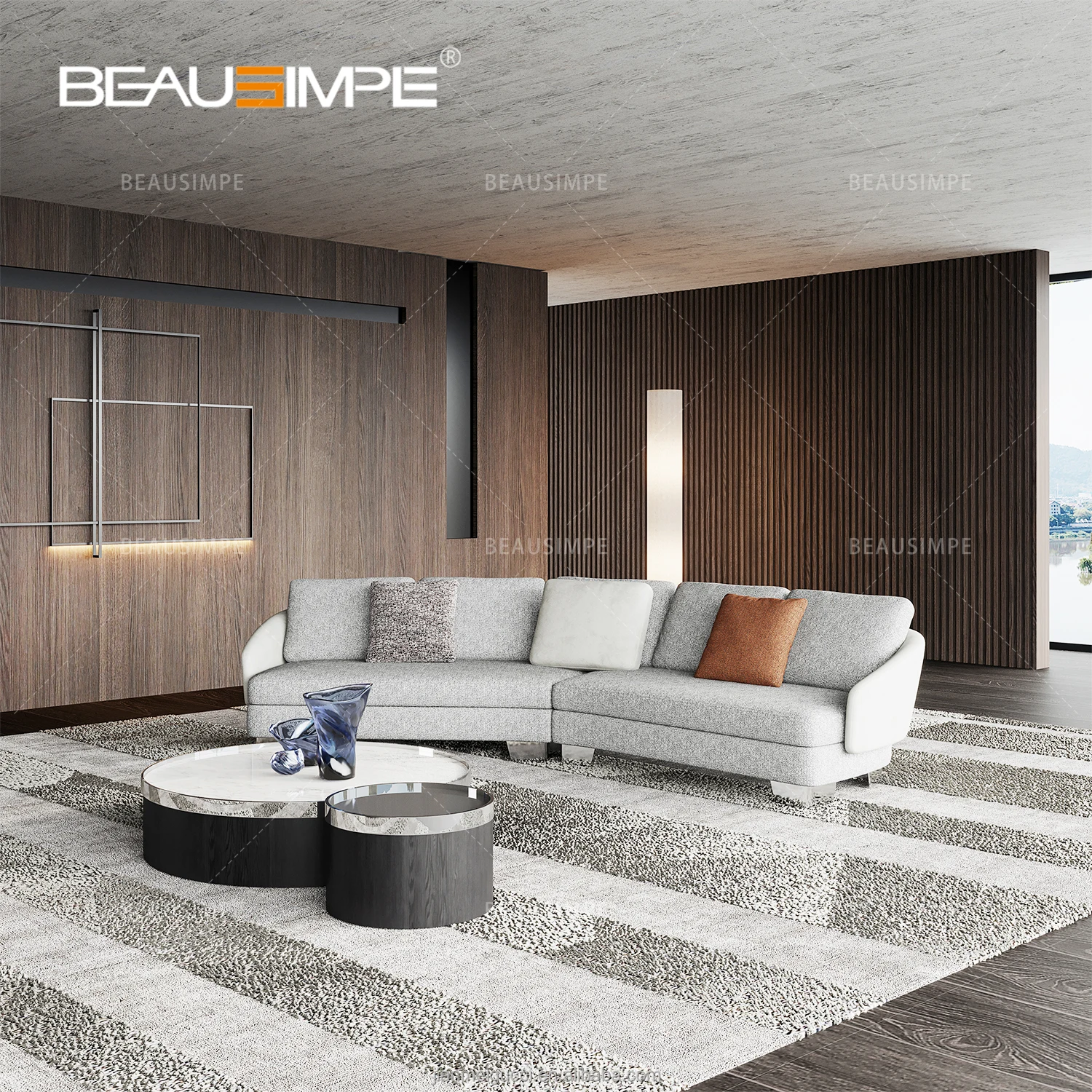 Italian minimalist Lawson sofa fabric leather texture high quality corner couch villa hotel living room furniture sofa
