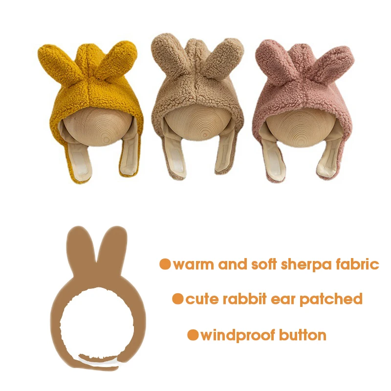Cute Design Newborn Photography Props Sherpa Rabbit Ears Bunny Baby Winter Hats Faux Cashmere Hat for Baby Boy Girl