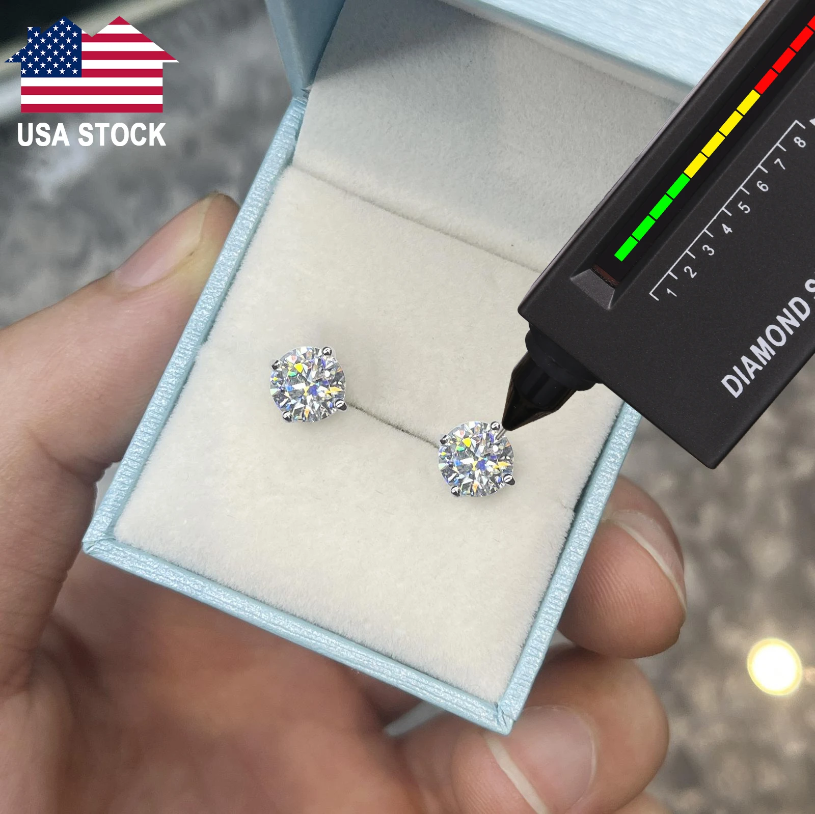Dropshipping USA Warehouse 3mm-10mm 18K Gold Plated 925 Sterling Silver VVS Moissanite Diamond Women Mossanite Stud Earrings Men