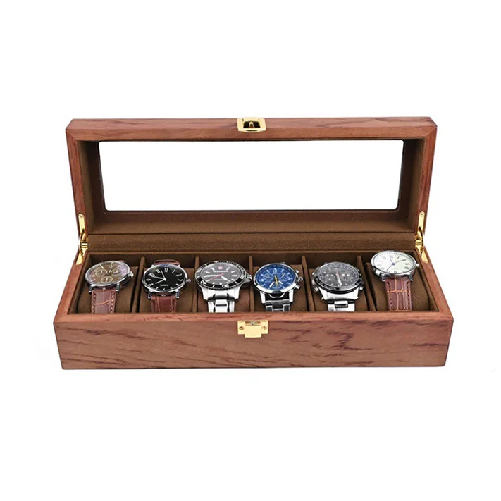 Spot wholesale 6 watch box Vintage wood 6 grid watch collection display box watch box