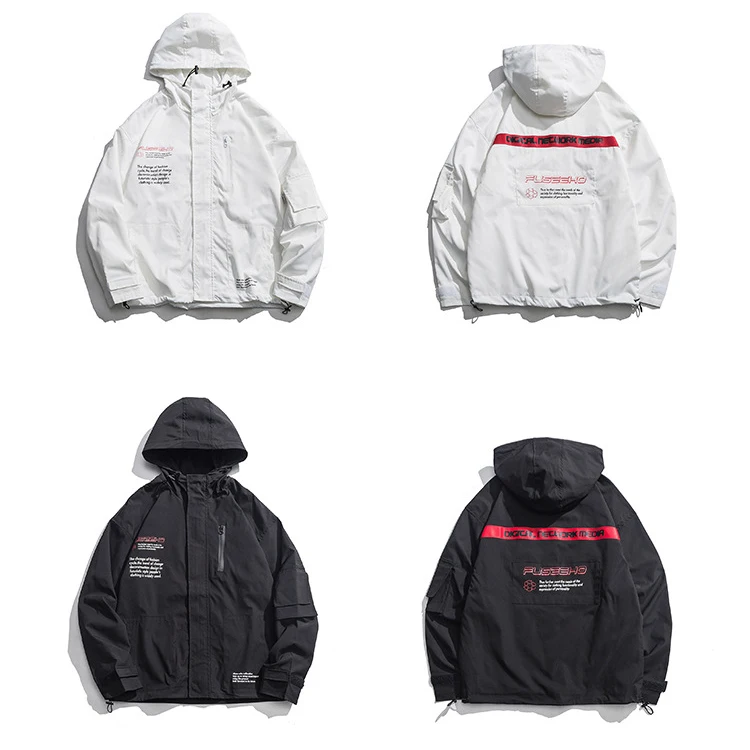 Способа изготовленный на заказ, новая частная марка Мужская куртка на молнии, куртки, уличная одежда с буквенным принтом, сплошной цвет, мужские пальто с капюшоном со шляпой