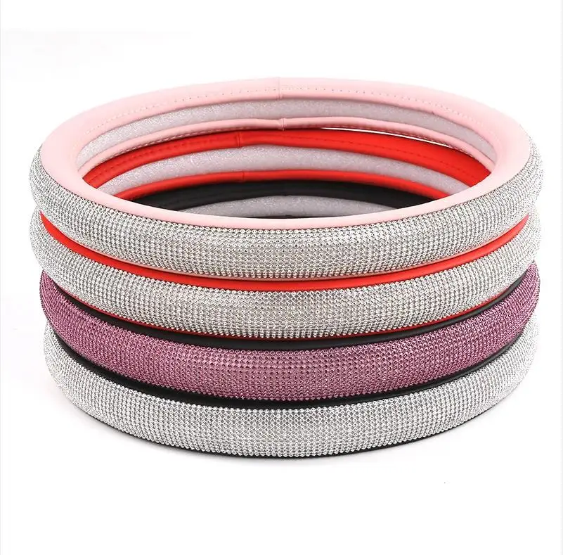 Diamonds plastic new diamond leather steering wheel cover with bling