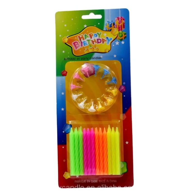 China Candle Factory Made Paraffin Fluorescent Spiral Cake Decorative Candles For Birthday Parties colorful cake candles