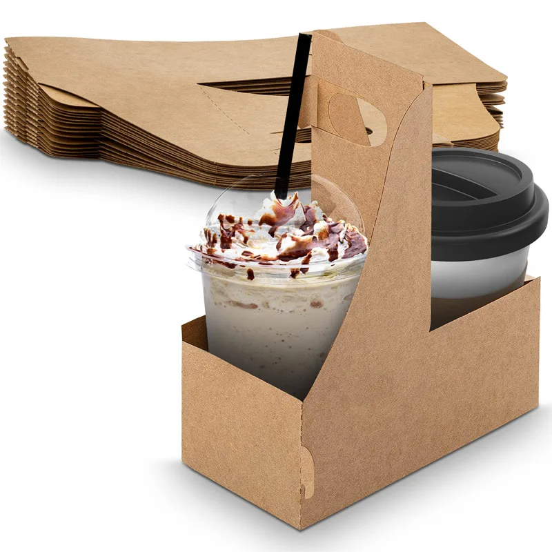 Eco Friendly creativity kraft paper cup container with handle for coffee drinks