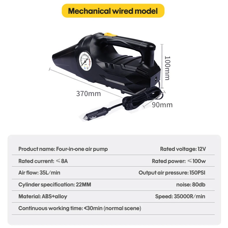 CARSUN 12V Smart Powerful Portable 4 In 1 Handheld Air Pump Wet And Dry Car Vacuum Cleaner With  Auto Air Compressor
