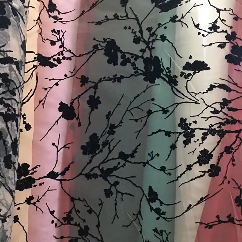 Лидер продаж, модное дизайнерское легкое Сетчатое платье из флока, виниловое платье с цветочным принтом, шифоновая ткань для женского шарфа
