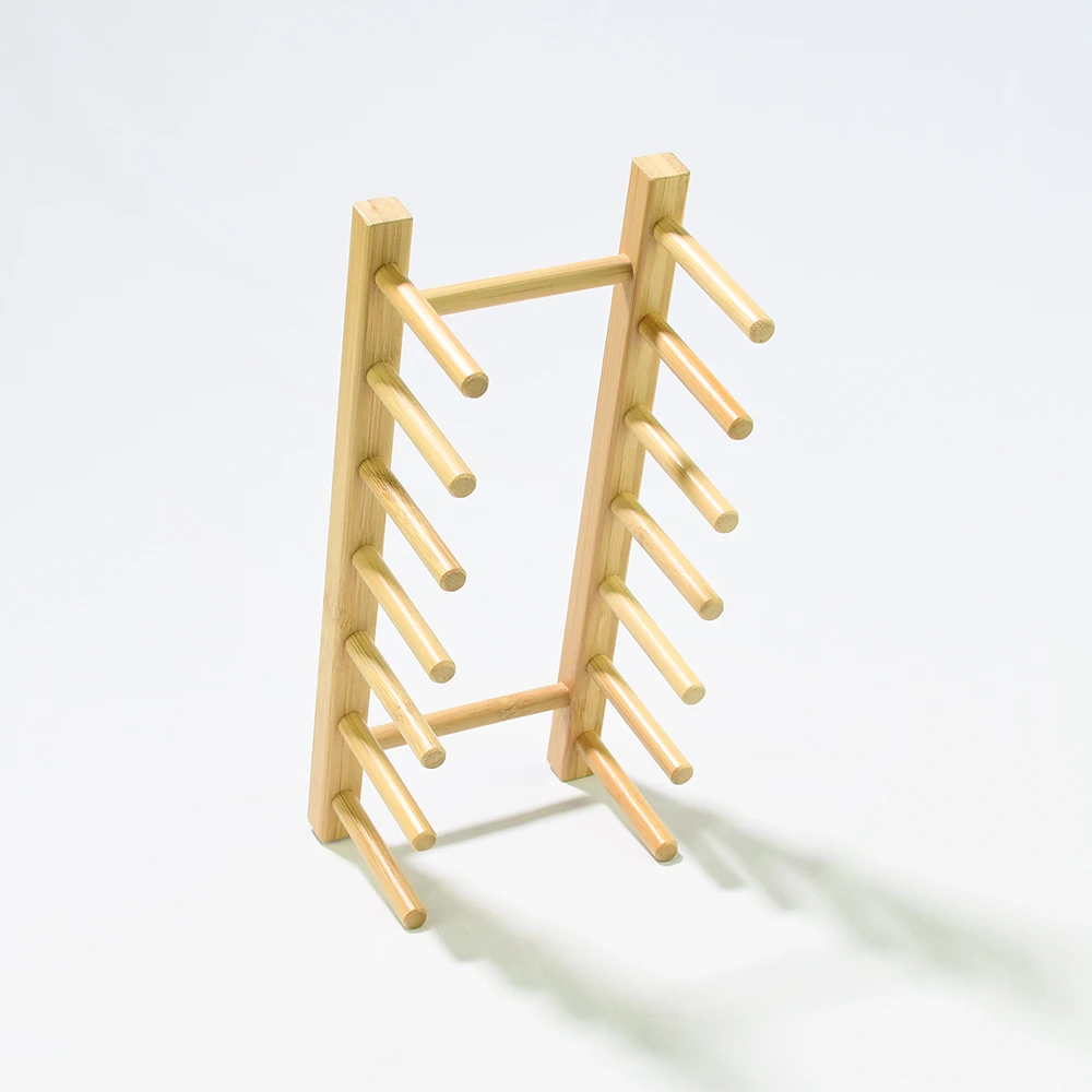 Ethink Hot Sale Natural Bamboo Bowl Plate Cup Display Tableware Organizer Holder Storage Rack For Home Kitchen