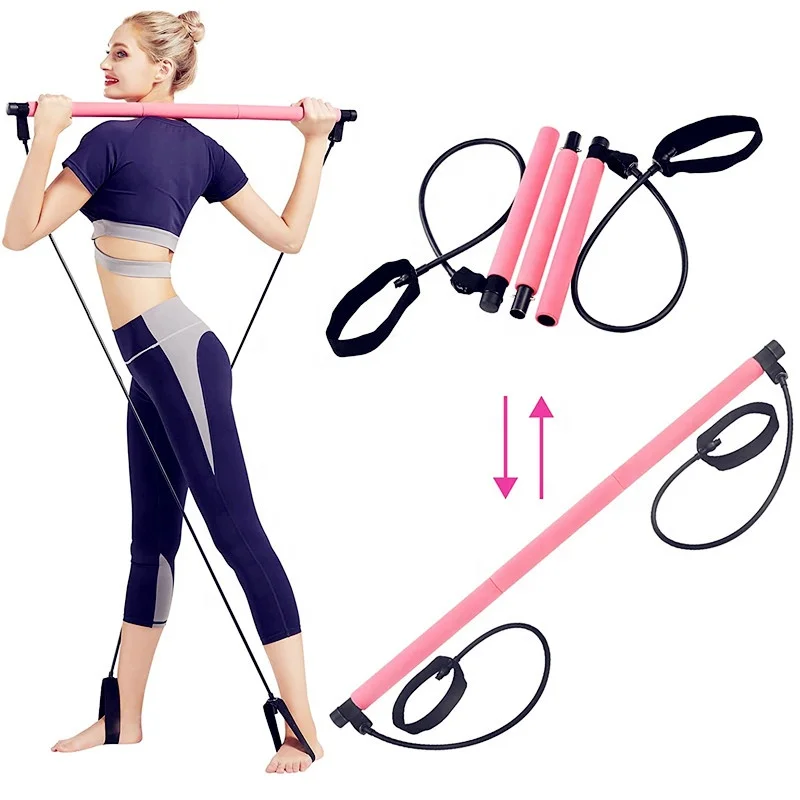 Hot Selling 3 Section Portable Multifunctional Home Indoor Fitness Yoga Exercise Stick Pilates Bar With Resistance Bands