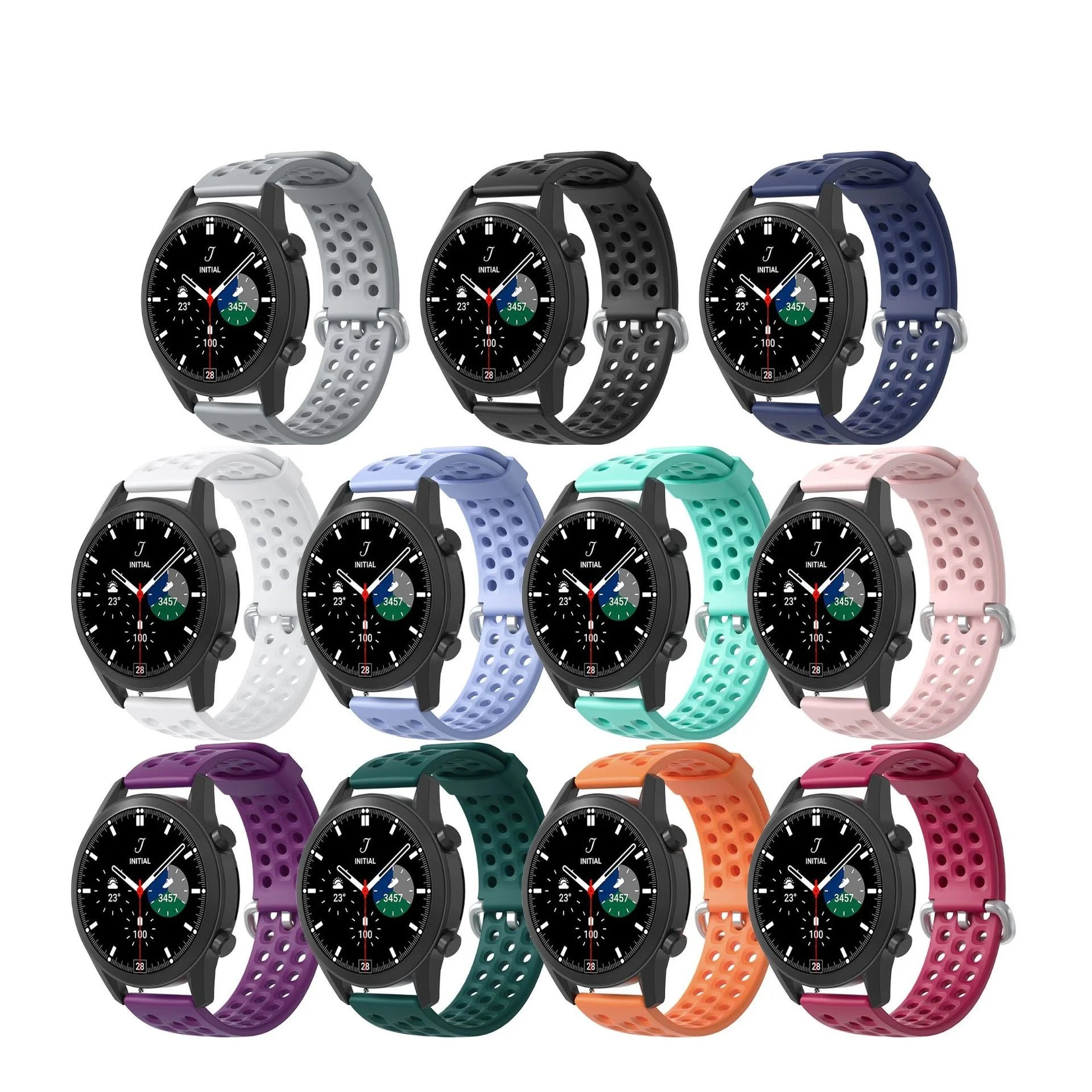 Ремешок резиновый для Samsung Galaxy Watch 3/4/5/6 Huawei GT 2e силиконовый браслет на запястье 20 мм 22