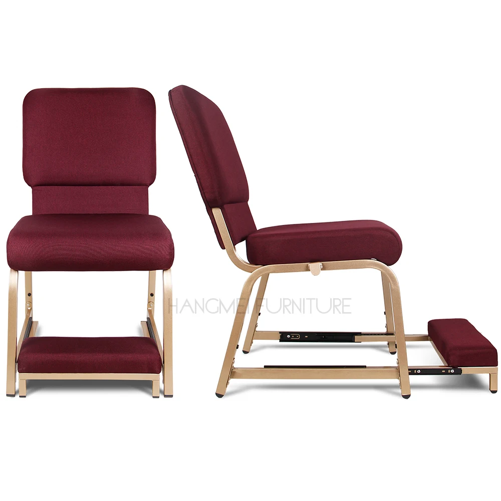 wholesale metal upholstery interlocking pastor church pulpit kneel pad chairs with retractable kneeler