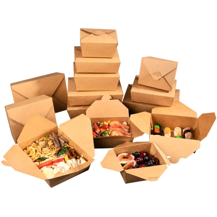 Disposable kraft paper fast food box takeaway packaging fried chicken lunch food box paper box for fast food packaging