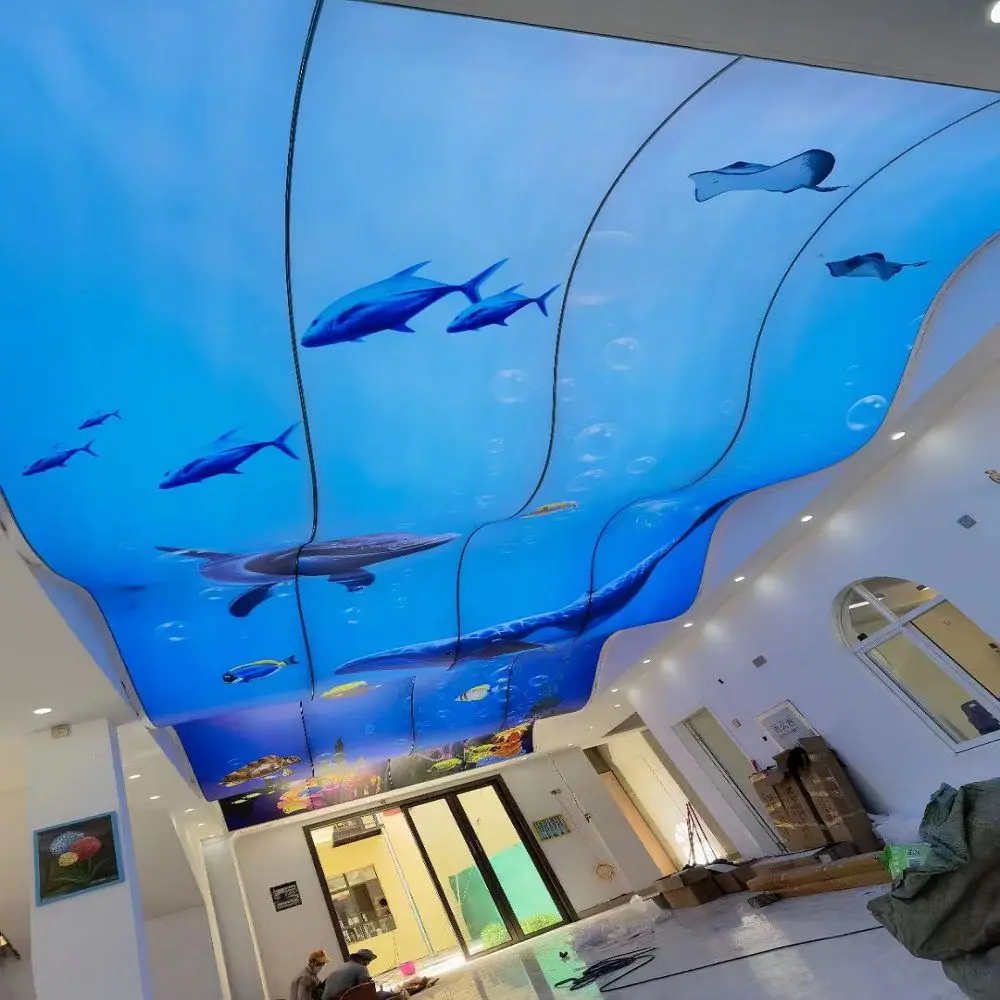 Kids room Decorative PVC stretch ceiling film plafond tendu film 3D UV printing roofing ceiling  Starry sky space design