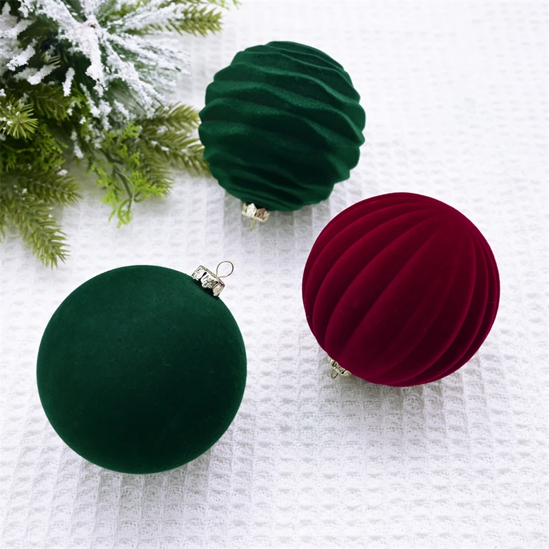 Hot Sale Flocking Plastic Christmas Ball Set 8cm Christmas Bauble Xmas Ball Ornament Set