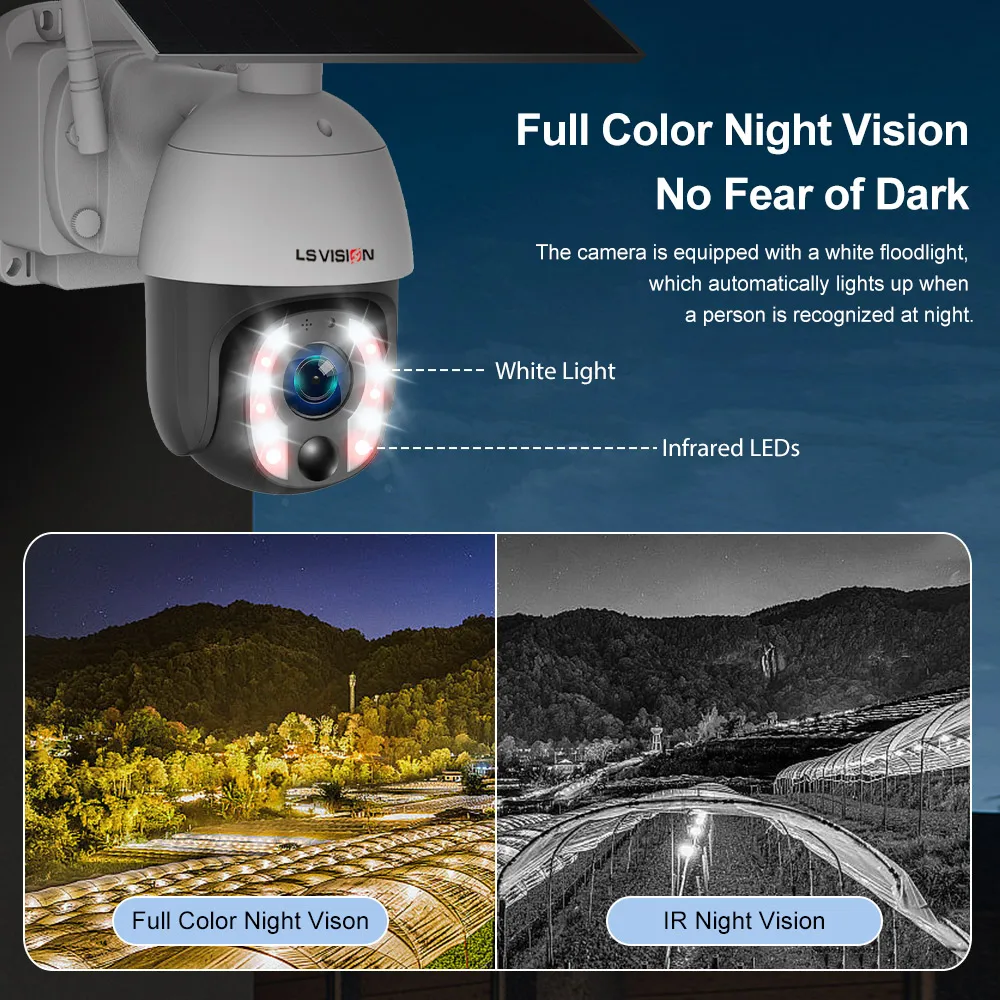 LS VISION 5MP PTZ Zoom Wireless 4G Battery Solar Powered CCTV Camera Outdoor WiFi Security with PIR Alarm Solar Camera