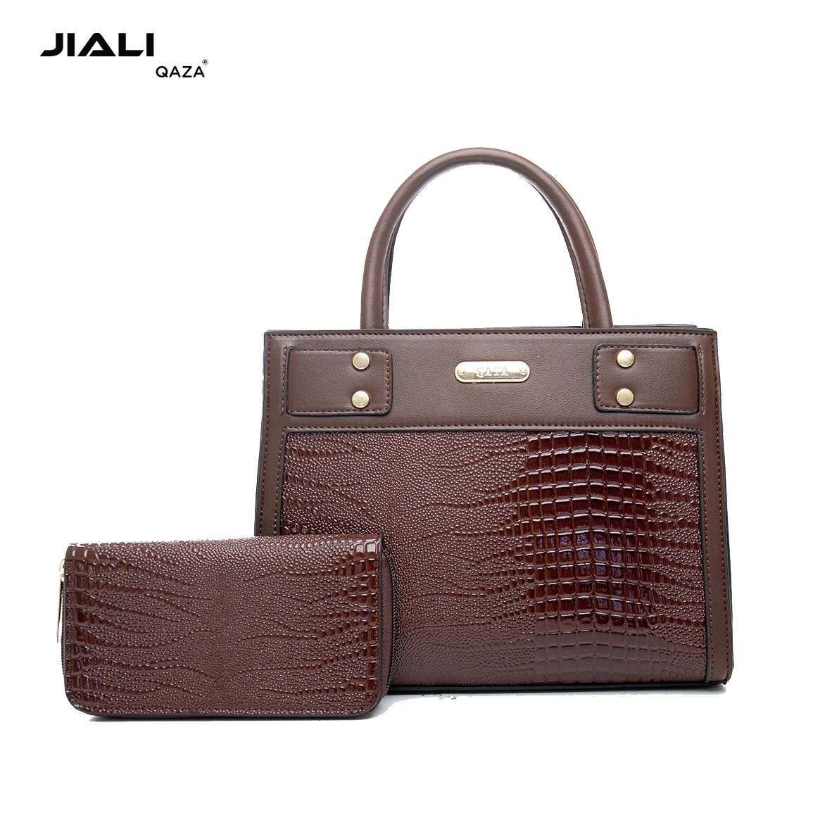 QAZA suppliers luxury alligator 2in1 ladies hand bags 2023 new designer fashion PU leather women shoulder handbag set with purse