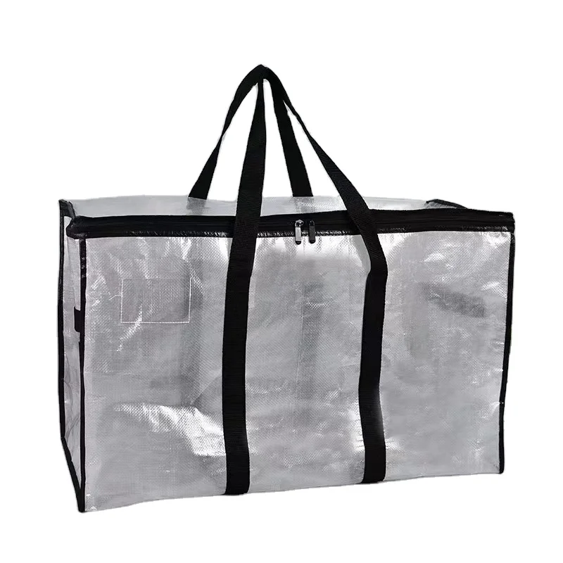 Shoulder-back Frakta transparent label pp woven bag with zipper logo pattern foldable convenient storage portabilit