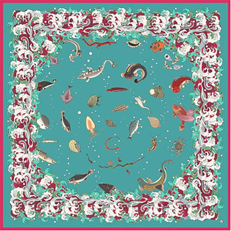 16mm silk twill scarf silk satin large square scarf 90cm gift Chinese style cultural art scarf