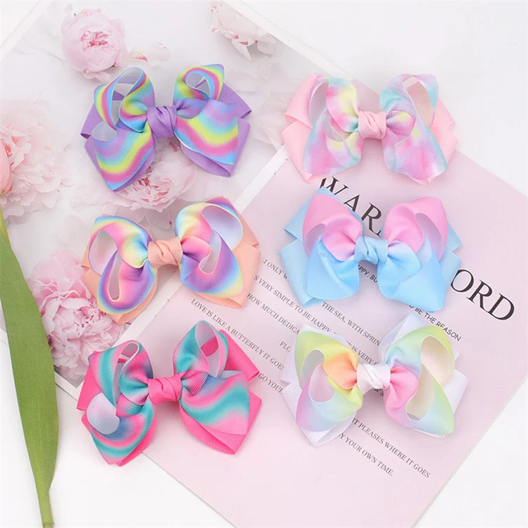 Newest Style Sweet Bow Hair Clips Handmade Rainbow Bows Hairpin Hair Grips For Children  hair accessories