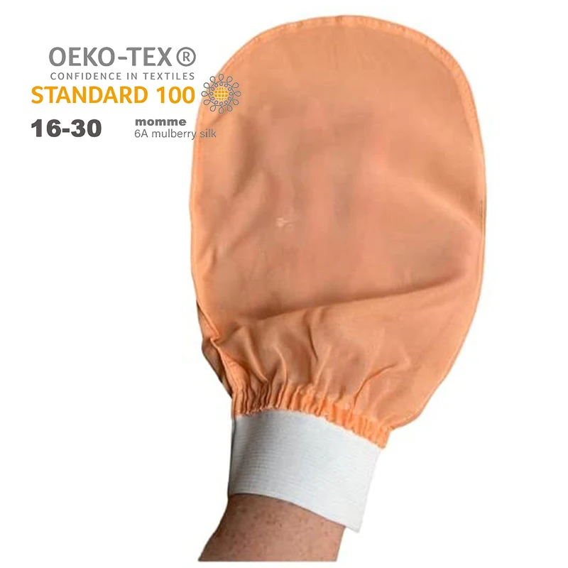 Custom private label 100% pure organic silk exfoliating turkish comfortable clean scrub raw silk exfoliating gloves silk glove