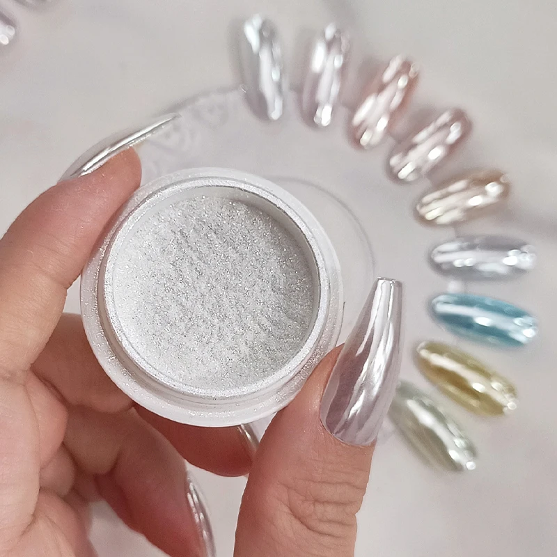 NICOLE DIARY Popular White Clear Chrome Nail Glitter Pigment Powder Mirror Metallic Effect Nail Powder for Nail Art