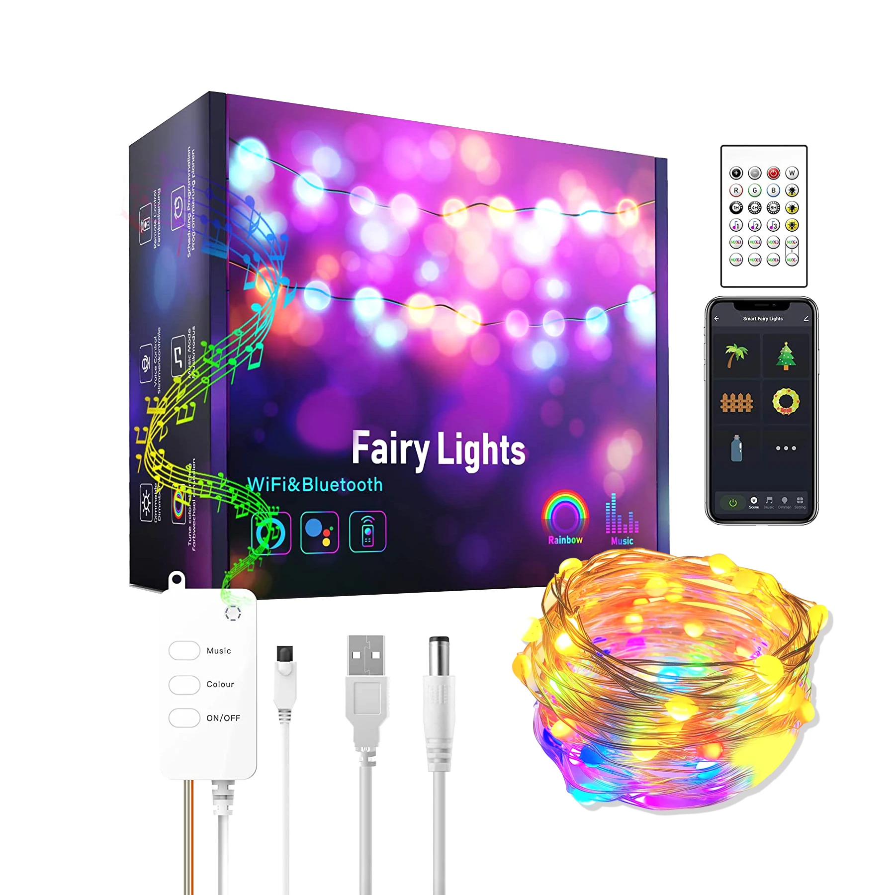 Smart USB Powered LED Fairy Light Christmas Outdoor String Lights Tuya APP Control wifi Smart Christmas Tree Lights
