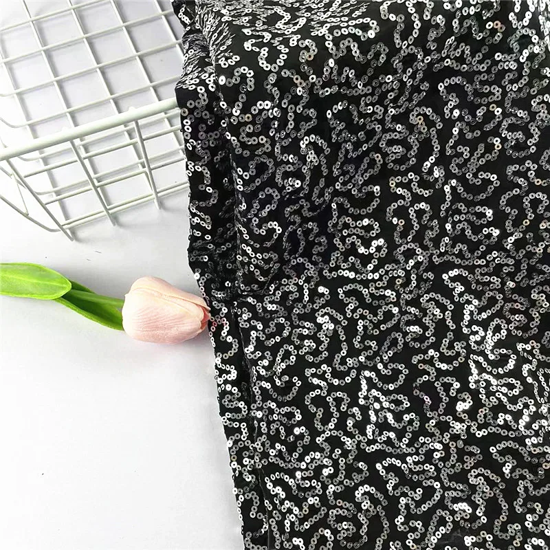 2022 New Polyester 4 ways Stretch Knit Sequins  Blue Embroidery Fabric For Dancewear Dress Costume Cloth Decoration,Width:130cm