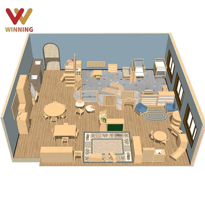 Modern Montessori Nursery Wooden Furniture For Children Daycare Preschool Layout Decoration Design Kindergarten Environment