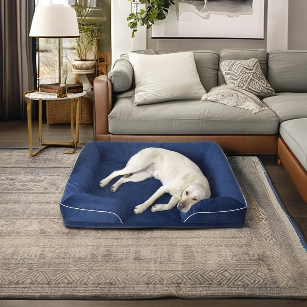 High Quality Custom Navy Blue Plush Velvet Pet Sleeping Bed Medium Large Dogs Washable Silicone Removable Manufactured