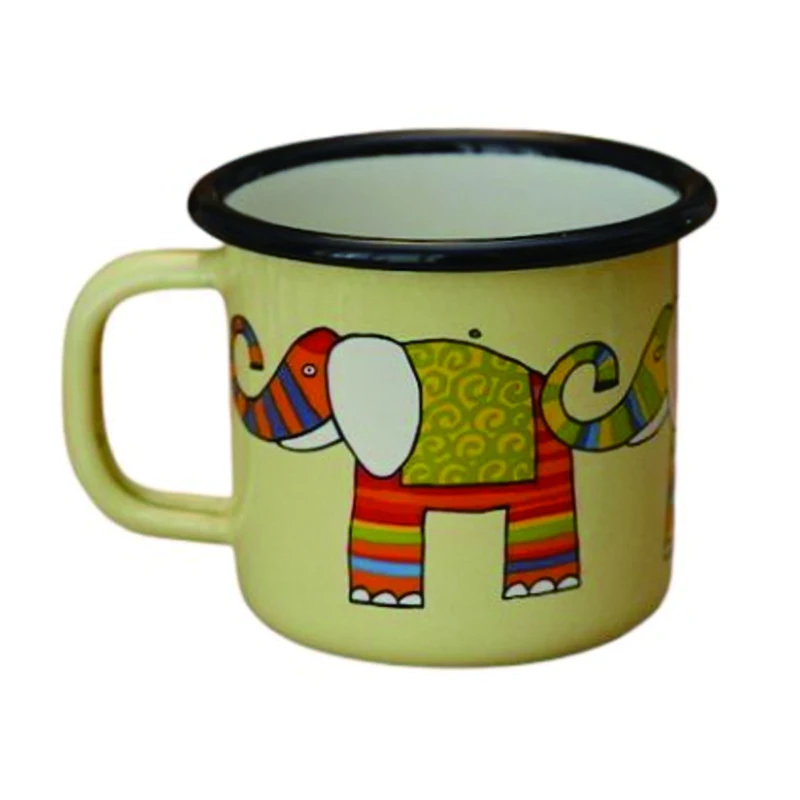 140ml mini small size OEM printing Vintage design white ceramic coffee beer drinking steel metal enamel espresso cup