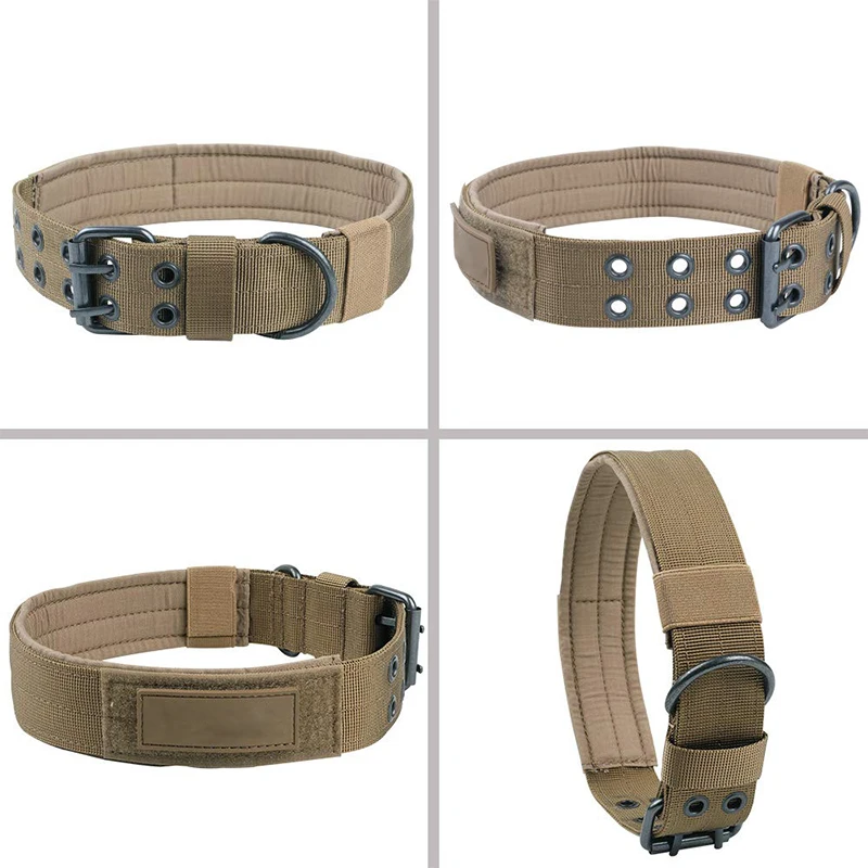 Simple Adjustable Nylon Tactical Dog Collar With D-Ring And Double Pin Buckle