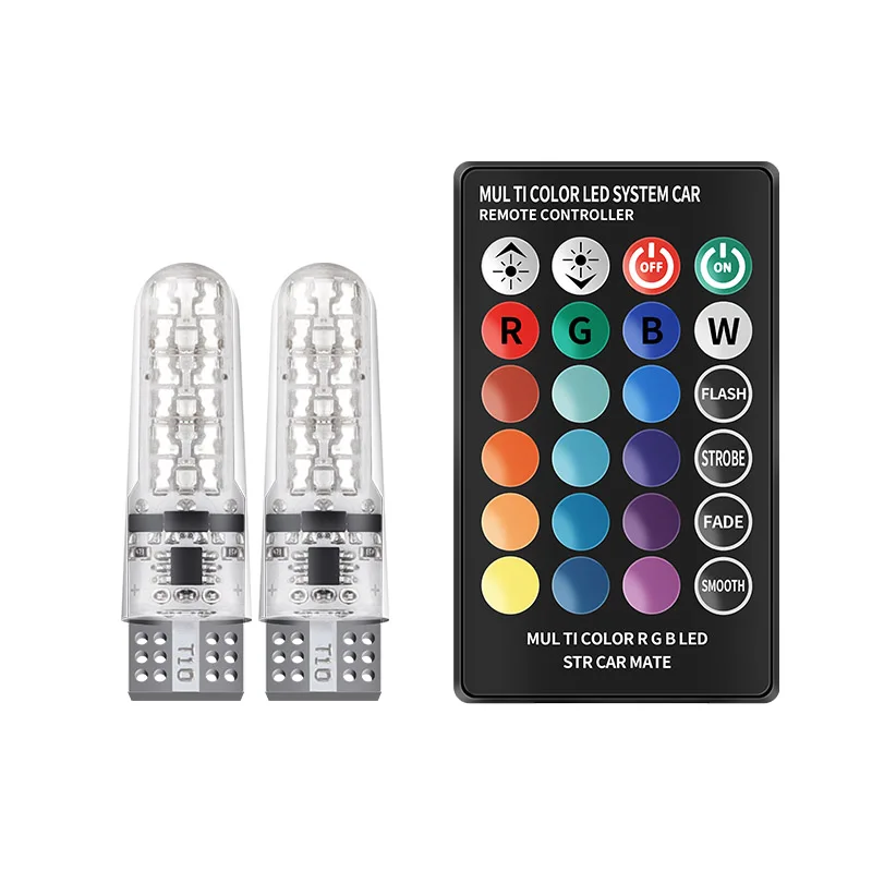 T10 5050 6SMD W5W Car Waterproof Side marker lights Dome Reading led Light Car Wedge Lamp RGB LED Bulb With Remote Controller