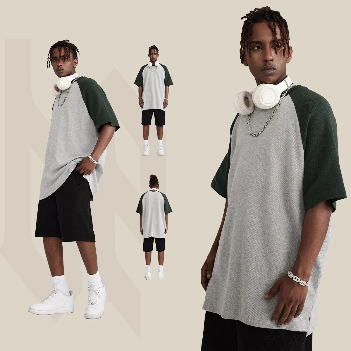Luxury Design Heavy Half Sleeve Cotton Oversize Waffle Contrast Mens Heavyweight Hip-Hop Oversized Mock Neck Vintage T Shirt