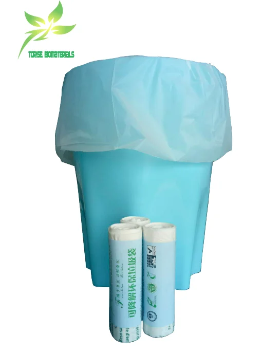 en13432 certified 35l  120 liters biological compostable cornstarch t-shirt handle heavy duty garbage bag 1 ton