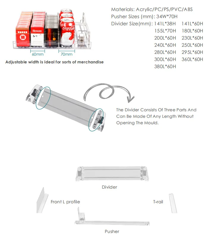 Supermarket Ciggarette Rack Divider Stock Shelf Bottal E Juice Spring Smart Exhibition Drink Canned Bottle Spice Pusher System