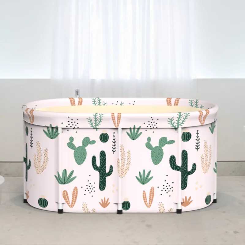 A3709 Large Folding Tub Portable Soak Bucket Spa Barrel Foldable Cactus Printing Sauna Steaming Bathtub for