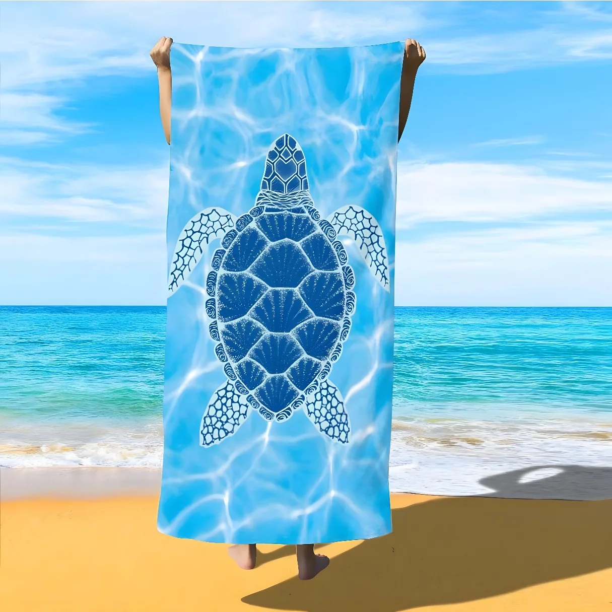 MU Unique design extra large custom print beach towel recycled turtle tropical blue colors personalised 420gsm beach towel