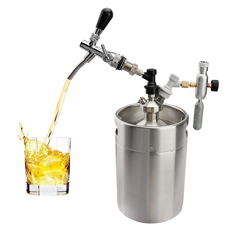 
HB-BKT5 Stainless Steel 5L Mini Beer Keg Growler with Adjustable Tap Faucet and CO2 Injector for Beer,Soda,Wine 