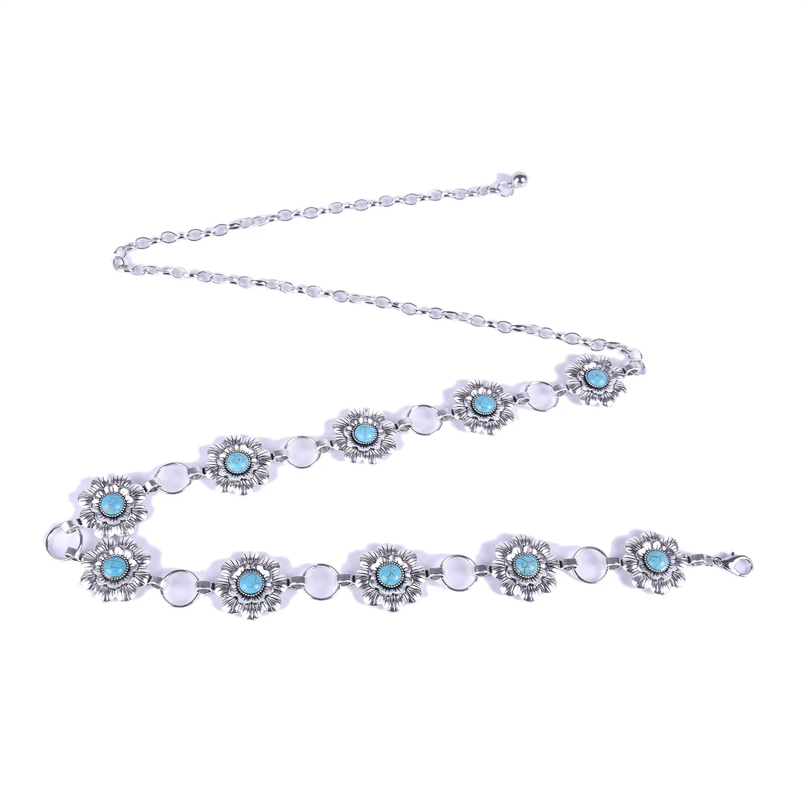 Fashion Oval Turquoise Stone Concho Retro Metal Belt Body Chain Jewelry Waist Belts For Women