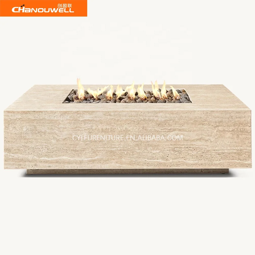 2023 new CHANOUWELL  Outdoor Patio Set Outdoor Reinforced  Fire Pit Limestone  Rectangular Fire Table