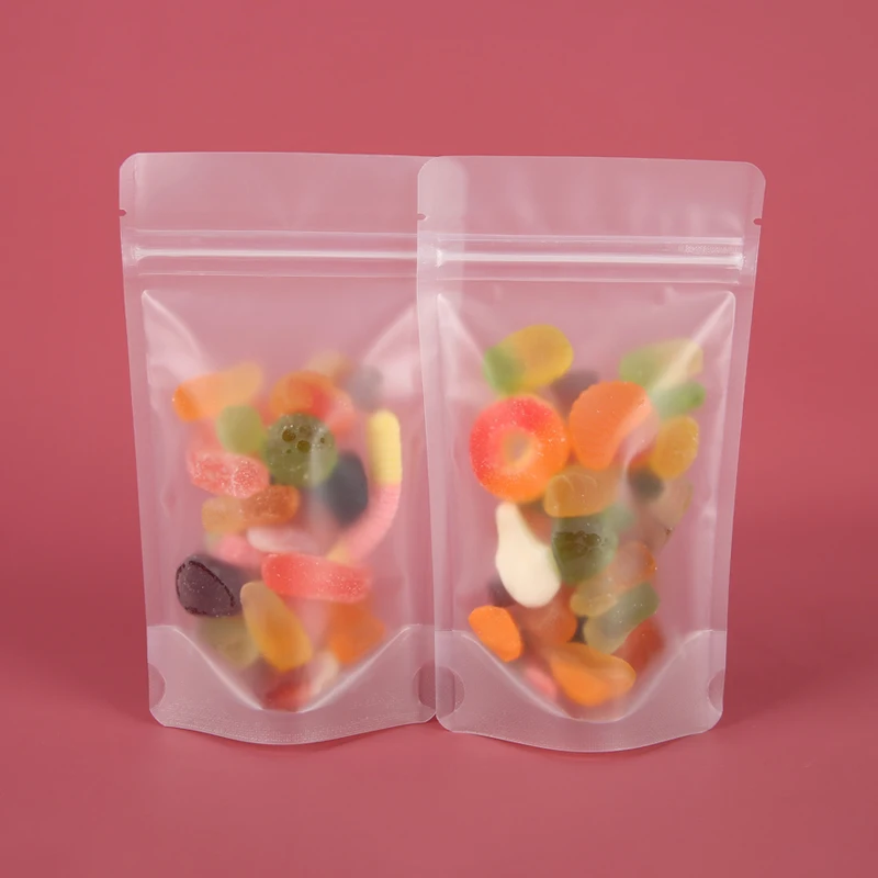 Stock Matte finish clear stand up pouch with zipper 1OZ doy pack vacuum packaging bags for nuts snack packaging bag