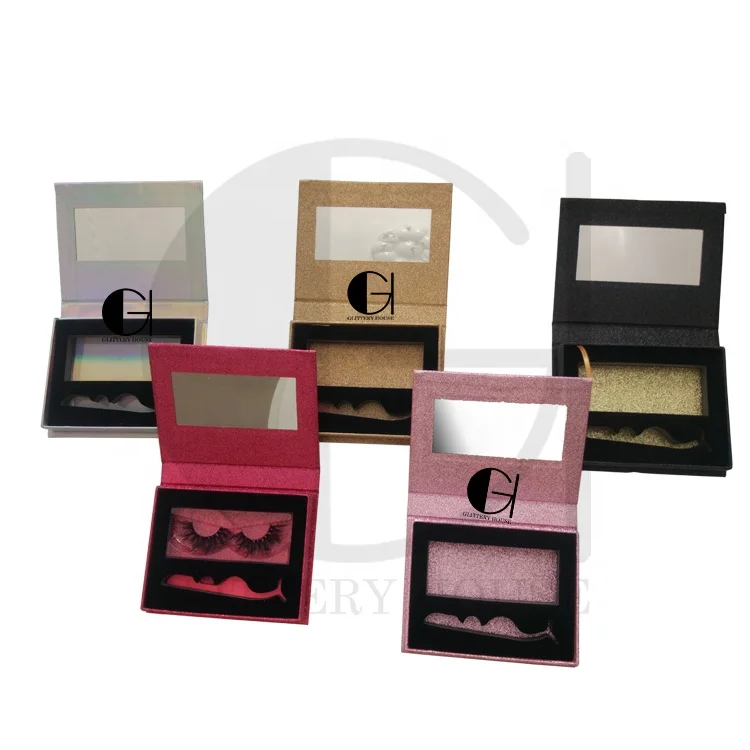 
cheap 3d real mink eyelashes 25mm full strip eyelash custom packaging box with tweezer applicator mirror no logo holo lash case 