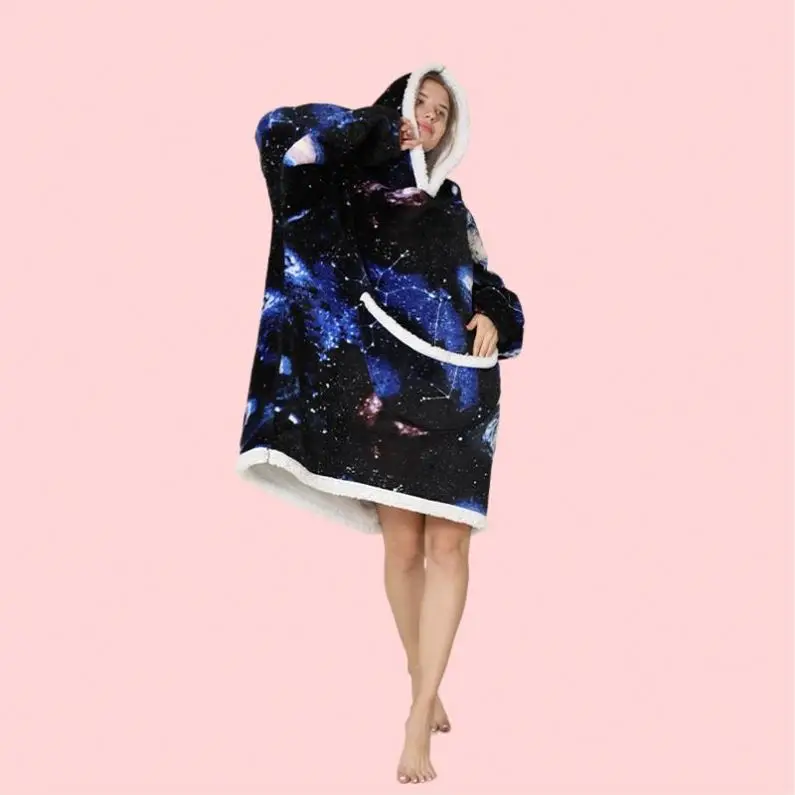 Extra Long Luxury Sherpa Christmas Oodie Winter Oversized Anime Polar Bear Hoodie Blanket with Zipper Closure for Girls