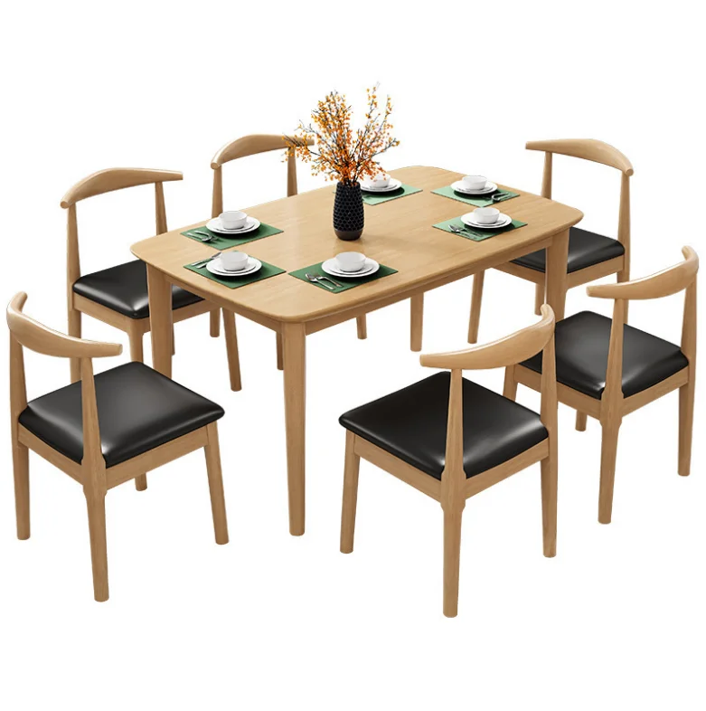 Rectangle Small Family 1.5 Meters 6 People Solid Chairs Combination Nordic Selling Style Wood Table