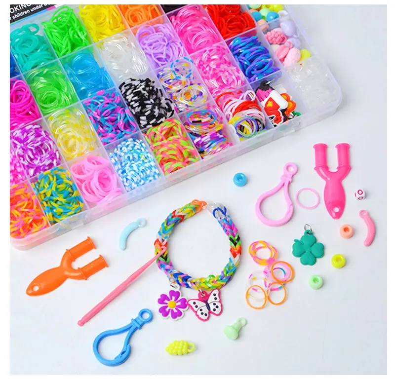 Hot DIY Kids Gifts Handmade Bracelets Sets Colorful Loom Rubber Bands Kits for Kids Educational Toys